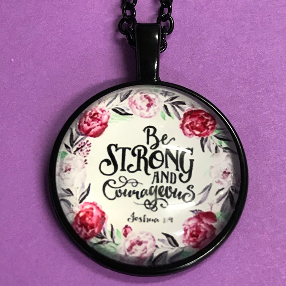 Jewelry - Be Strong and Courageous Black Pendant Necklace